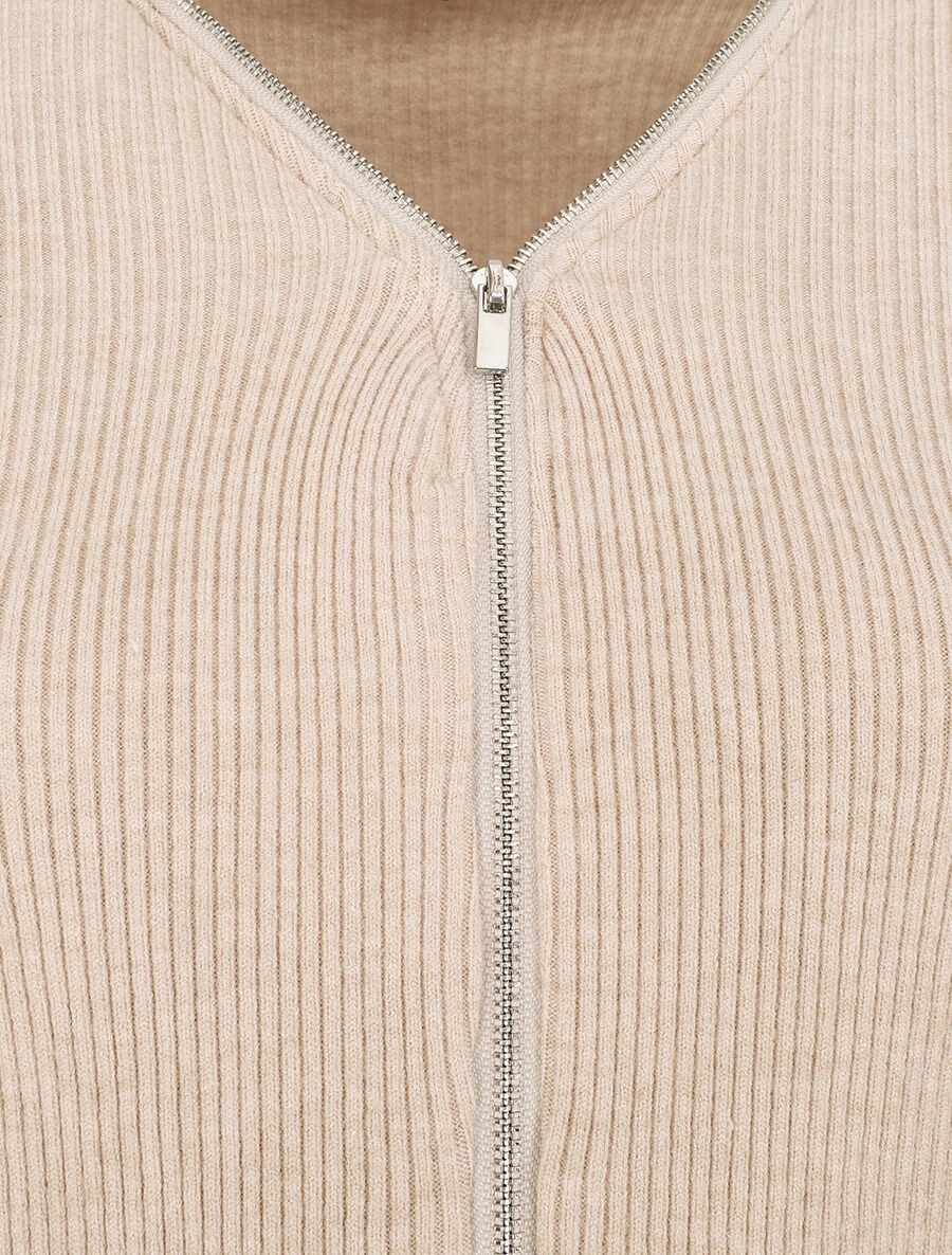Gilet van ribbreisel met rits - Beige - Image 3