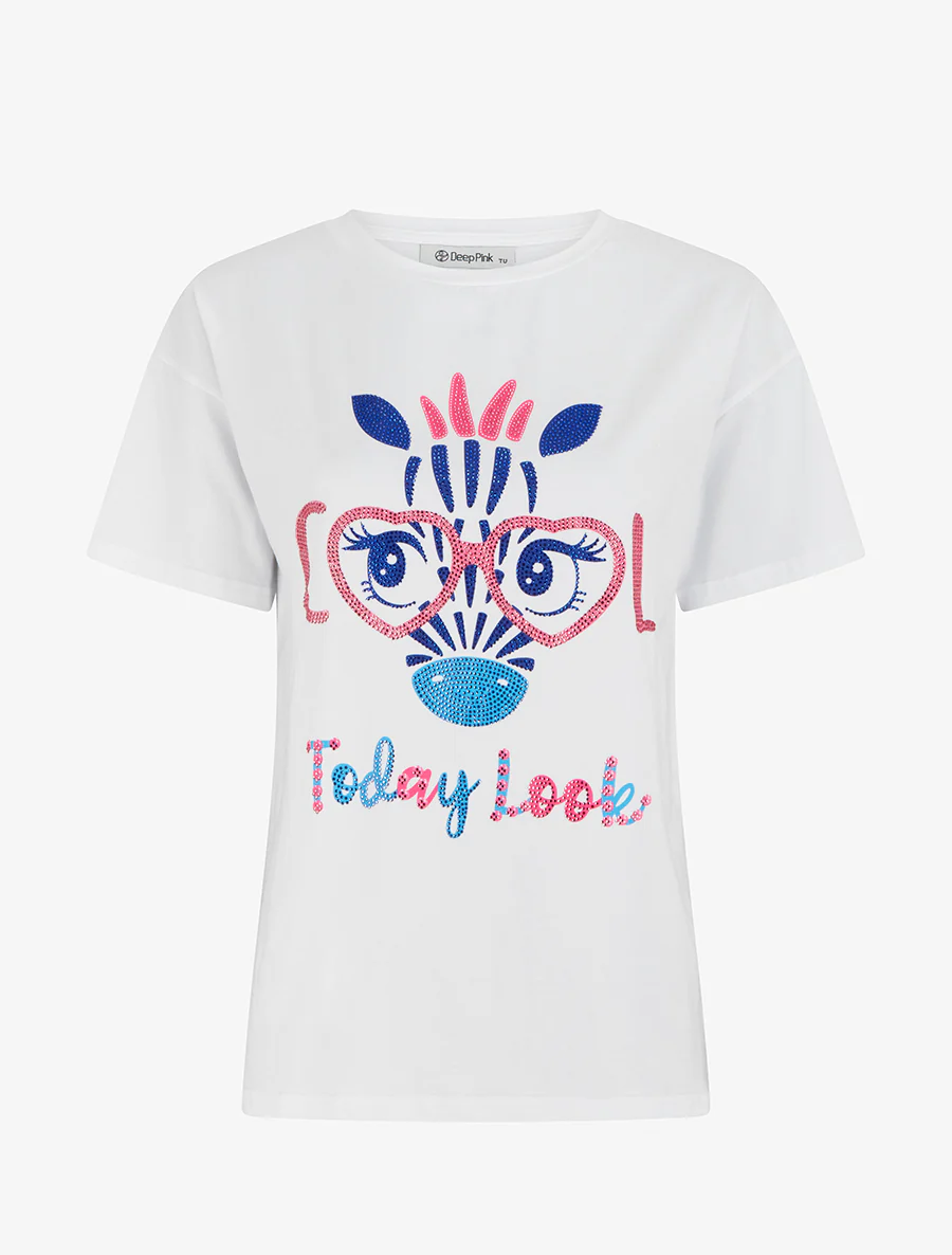 Giraffenprint T-shirt met strass - Wit