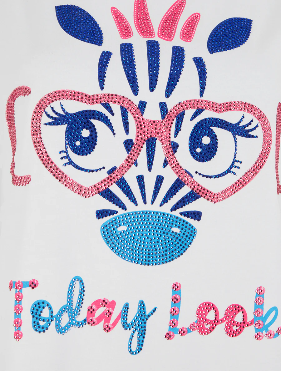 Giraffenprint T-shirt met strass - Wit - Image 3