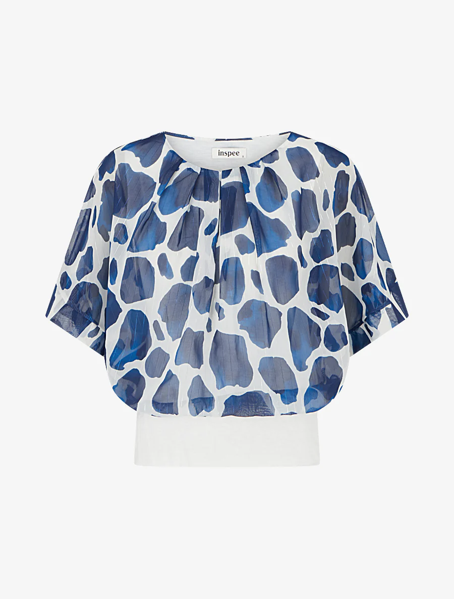 Giraffeprint top met iriserende strepen - Marine