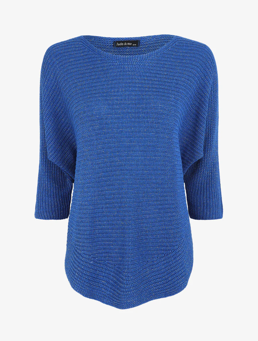 Glanzende boot-hals trui - Elektrisch blauw