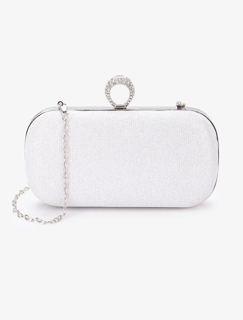Glitter clutch met ring sluiting - Zilver
