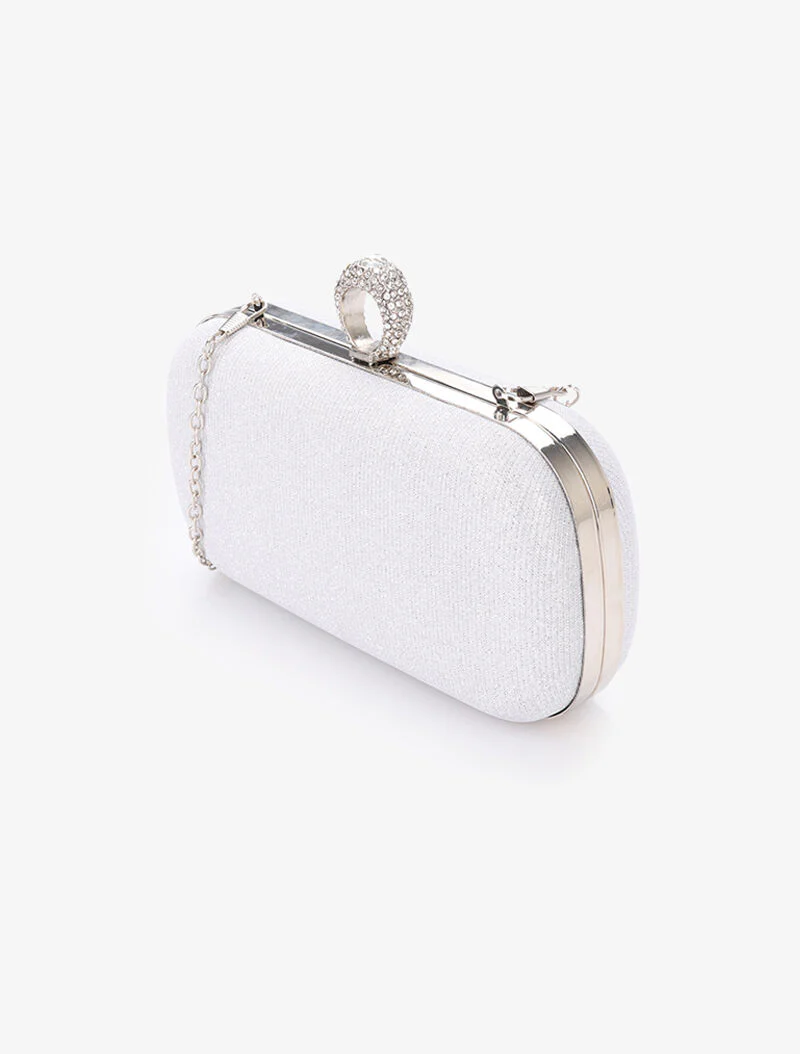 Glitter clutch met ring sluiting - Zilver - Image 2