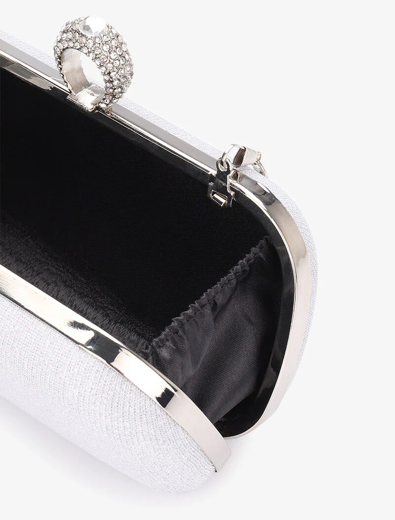 Glitter clutch met ring sluiting - Zilver - Image 4