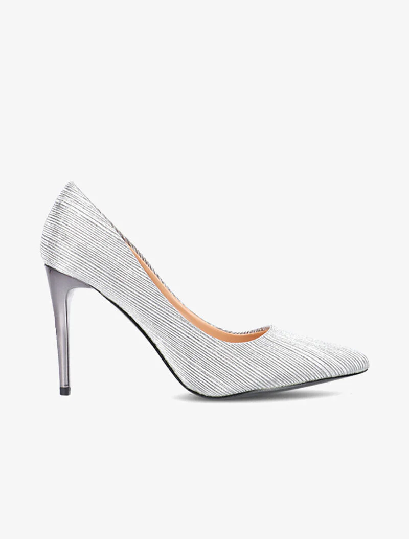 Gestreepte glitter pumps - donker zilver