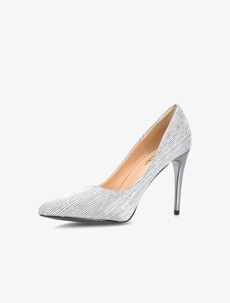 Gestreepte glitter pumps - donker zilver - Image 3