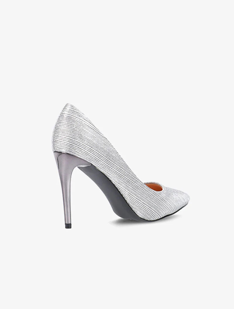 Gestreepte glitter pumps - donker zilver - Image 4
