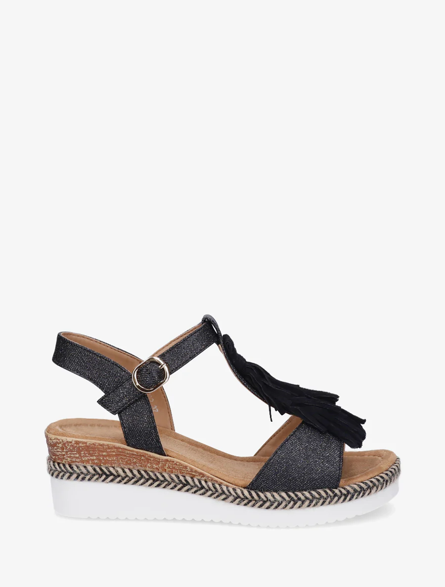 Glitter sandalen met franjes van suèdine - Zwart