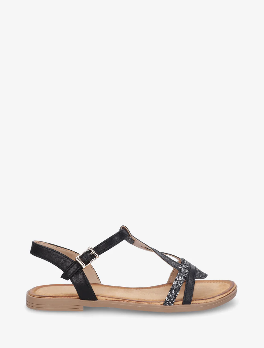 Glitter T-riem sandalen - Zwart