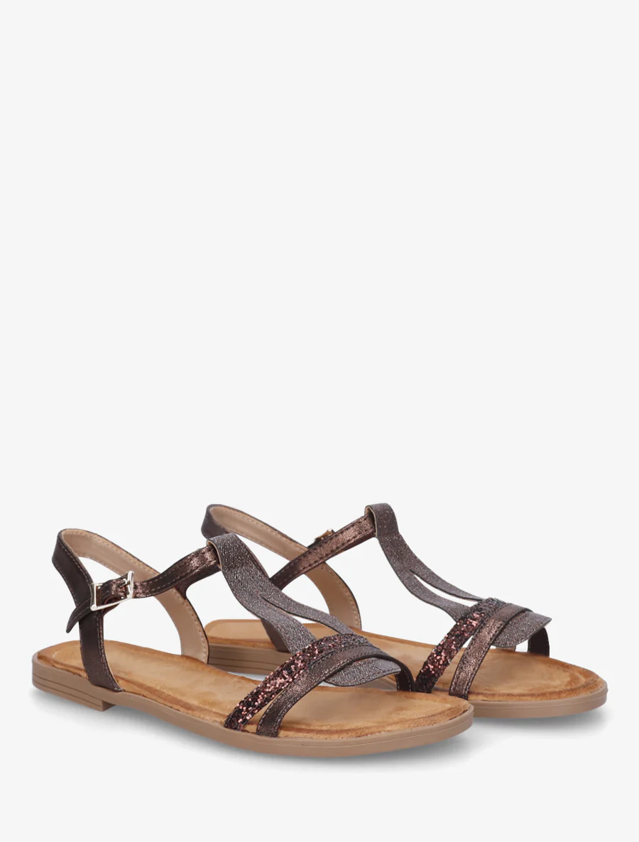 Glitter T-riem sandalen - Chocolade - Image 4