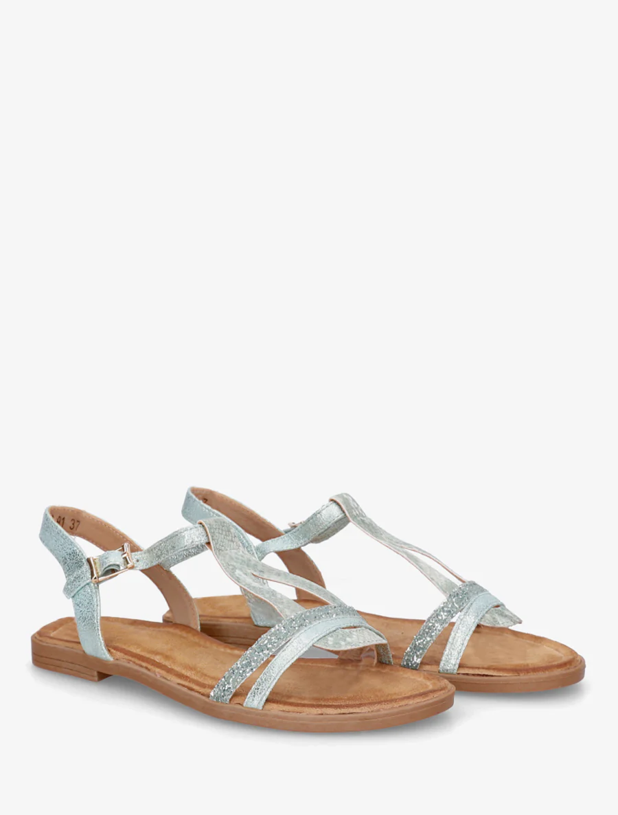 Glitter T-riem sandalen - Watergroen - Image 4