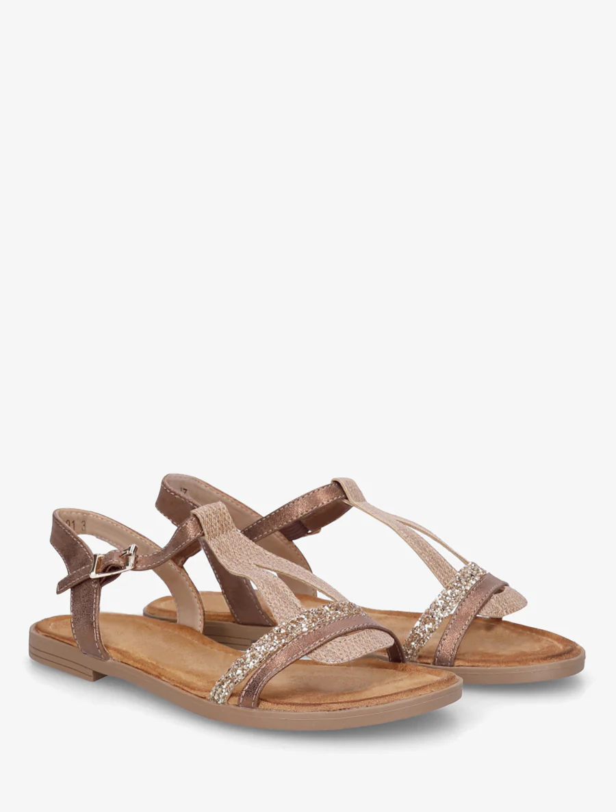 Glitter T-riem sandalen - Kameel - Image 4