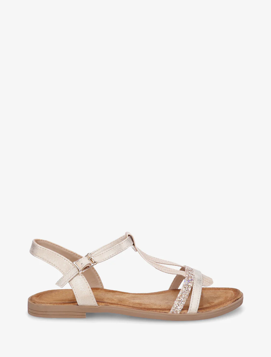 Glitter T-riem sandalen - Beige