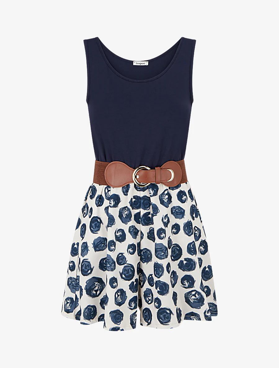 Gordel jumpsuit met rozenprint - Marine