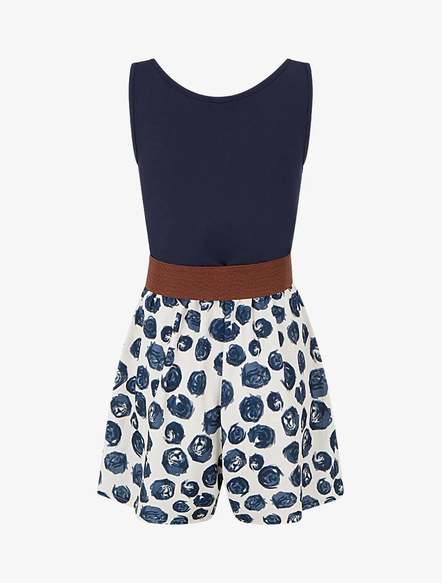 Gordel jumpsuit met rozenprint - Marine - Image 2
