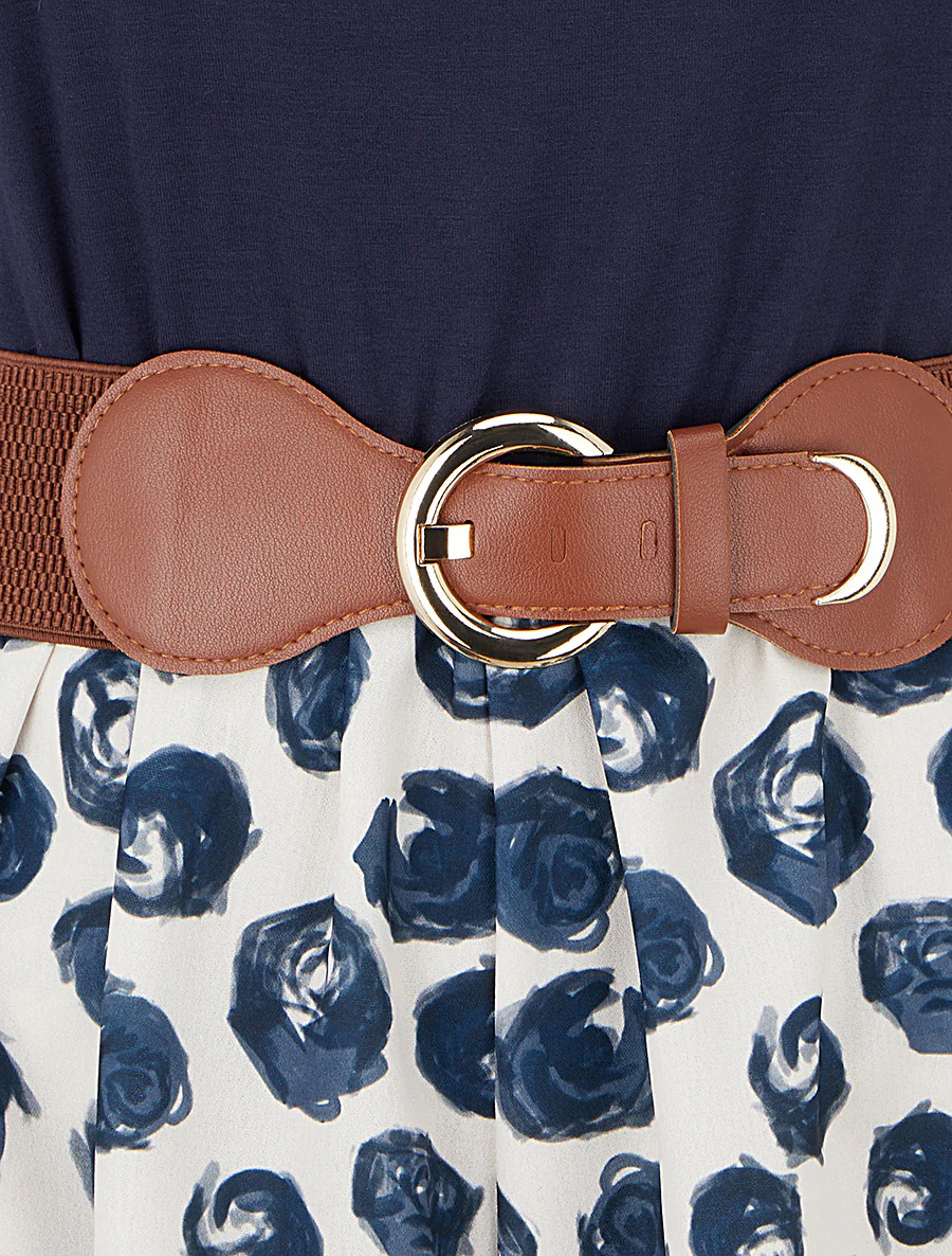Gordel jumpsuit met rozenprint - Marine - Image 3