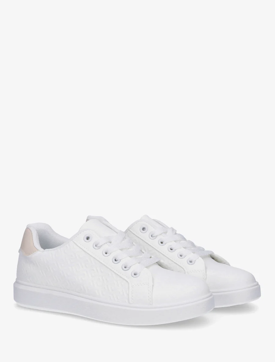 Grafisch bedrukte platte sneakers - Beige - Image 4