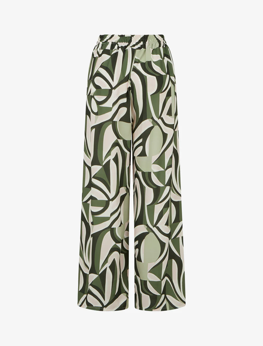 Grafisch bedrukte wijde broek - Kaki - Image 2