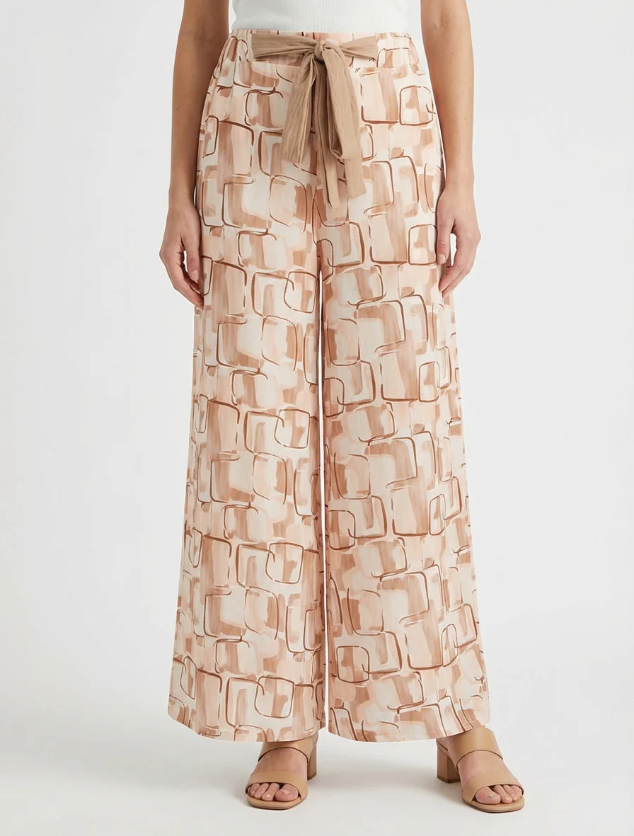 Grafisch bedrukte wijde broek - Beige - Image 4