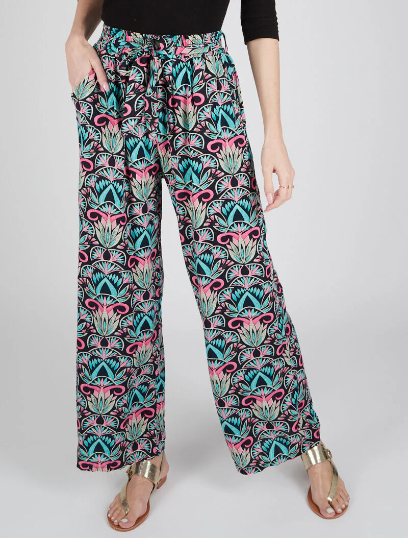 Broek met grafische prints - nachtblauw
