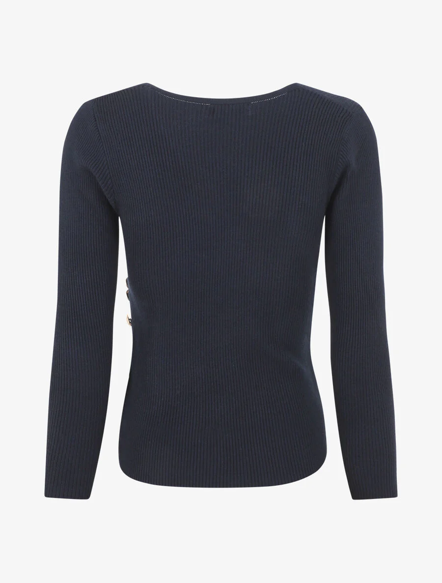 Gribde trui met omslagkraag en knopen - marineblauw - Image 2