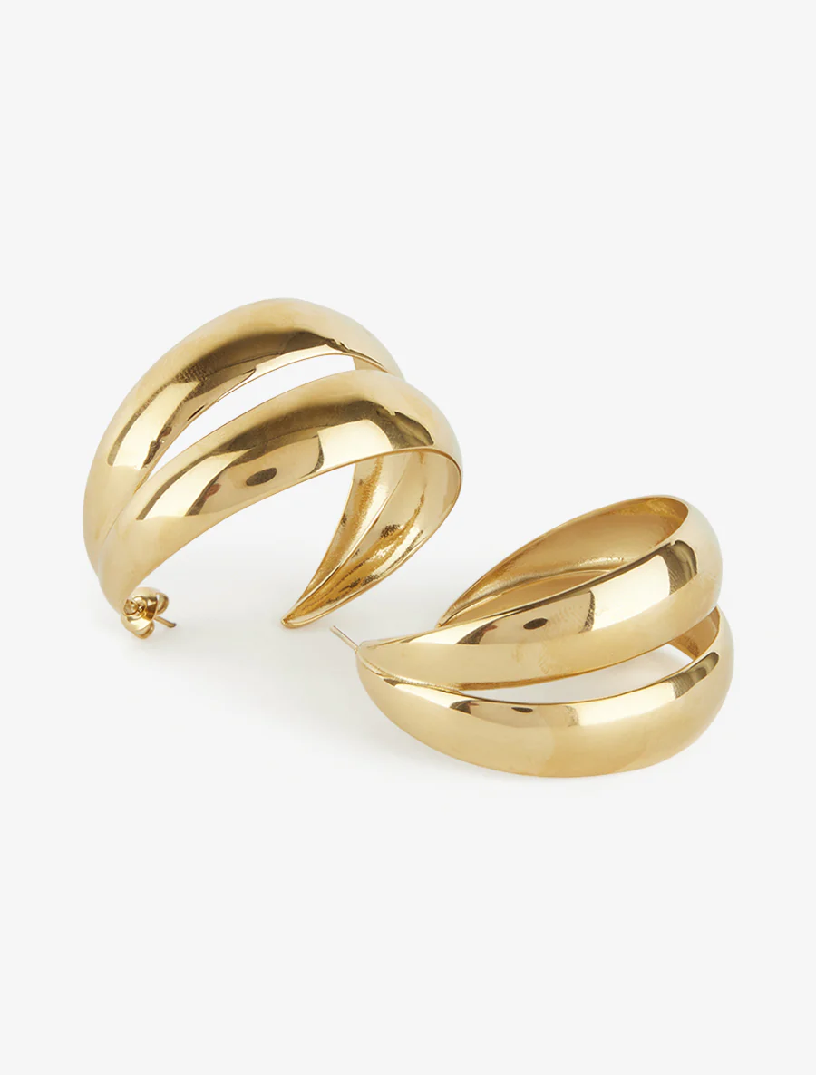 Grote creolen met dubbele ringen - Goud - Image 3