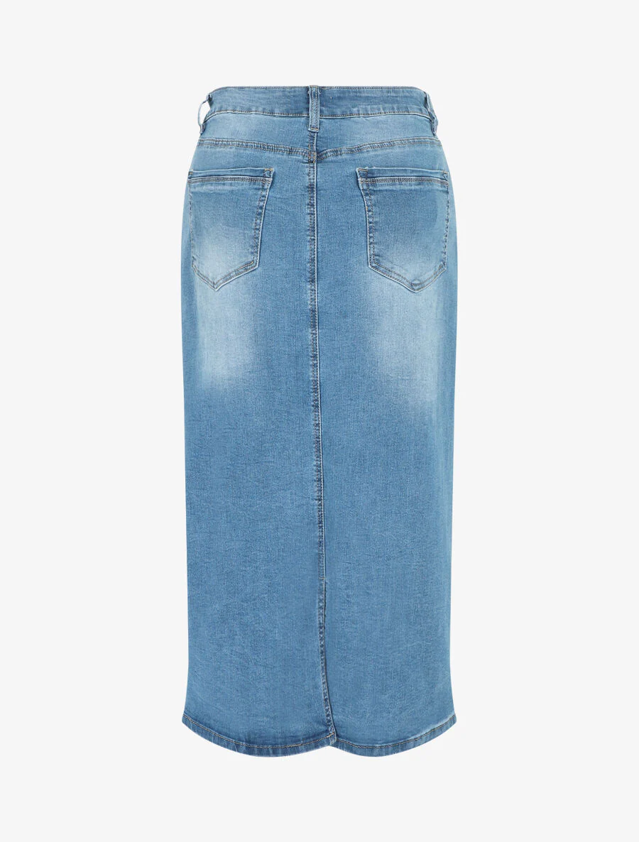 Grote denim rok met split - blauw - Image 2