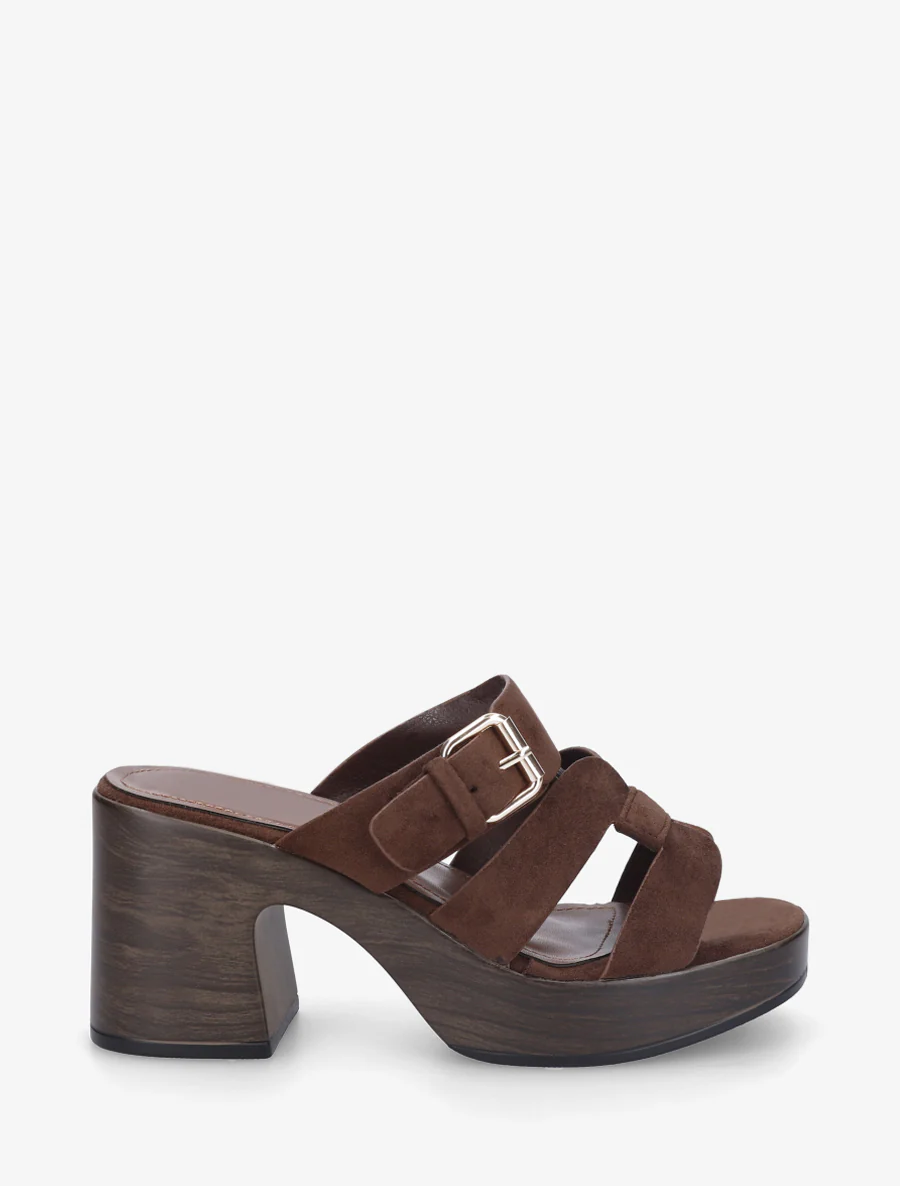 Hakkenmuiltjes met houtlook en gesp - Bruin