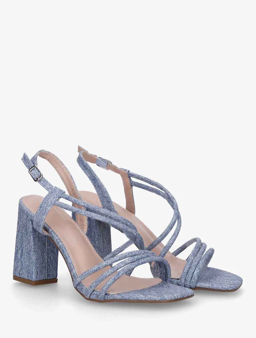 Haksandalen met fijne bandjes in spijkerlook - Blauw - Image 4