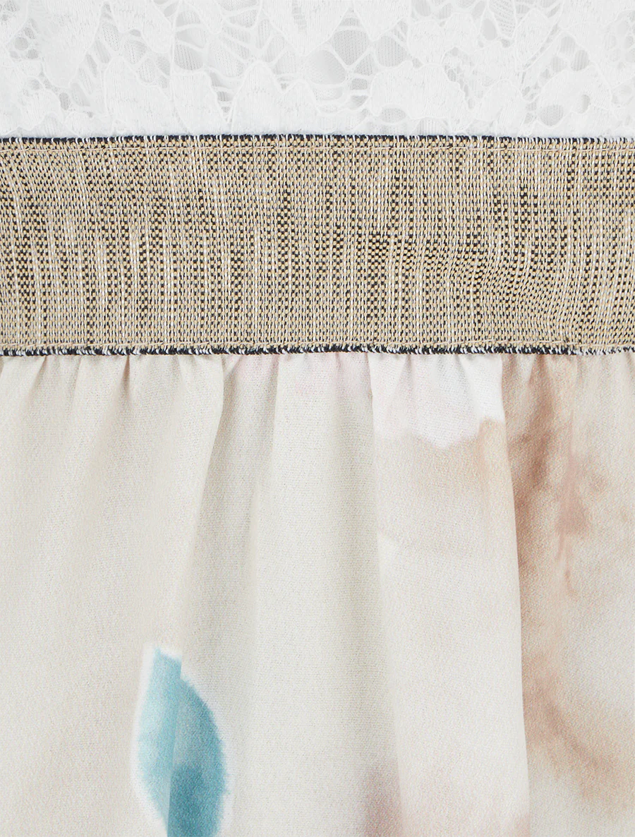 Half lange jurk met kant en aquarelprint - Beige - Image 3