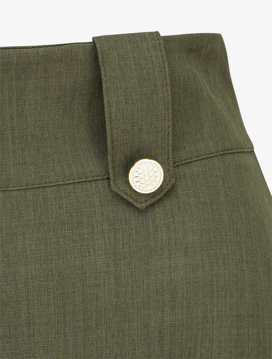 Half lange rok met decoratieve knopen - Kaki - Image 3