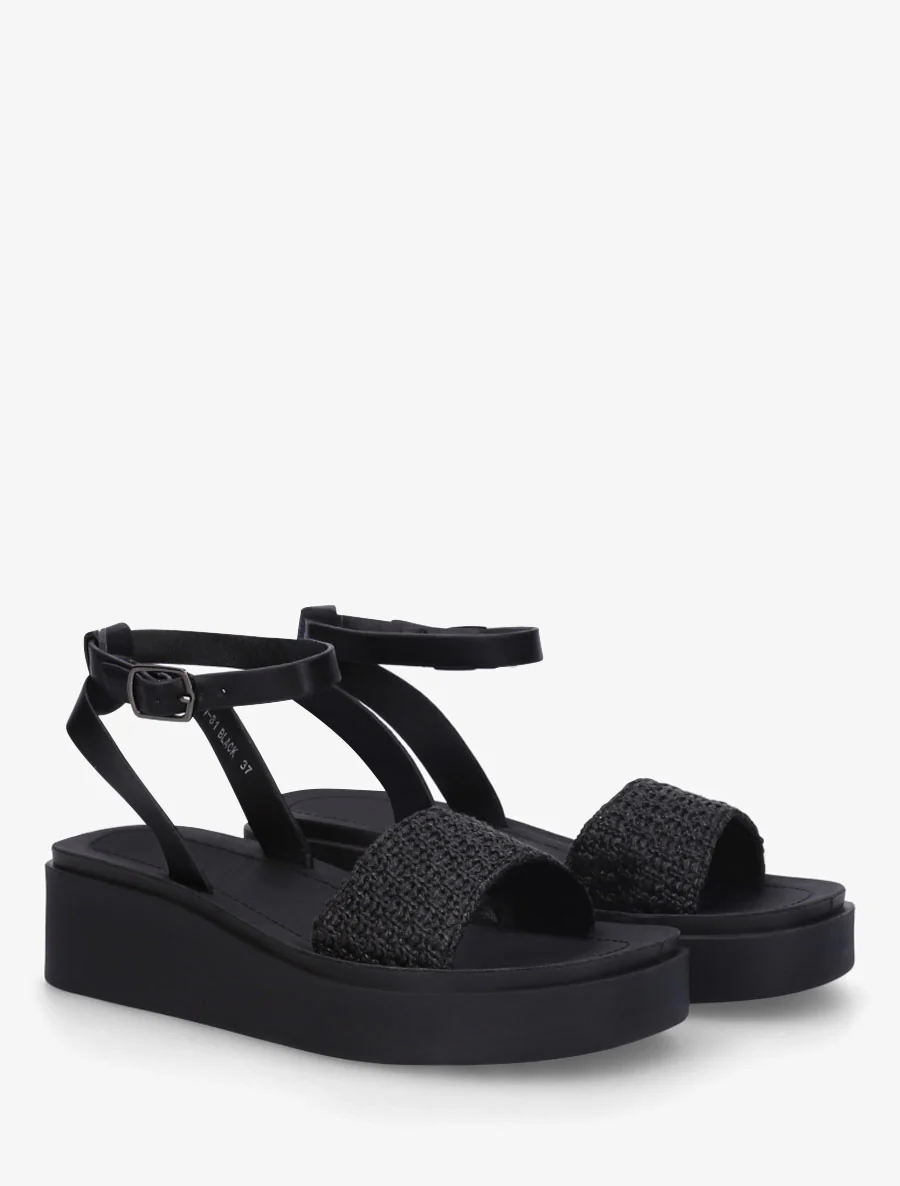 Halfhoge sleehaksandalen van gevlochten raffia - Zwart - Image 4
