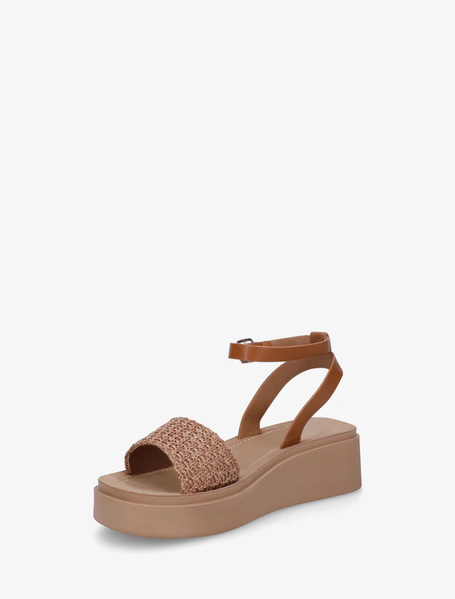 Halfhoge sleehaksandalen van gevlochten raffia - Kameel - Image 3