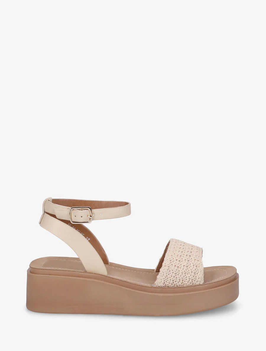 Halfhoge sleehaksandalen van gevlochten raffia - Beige