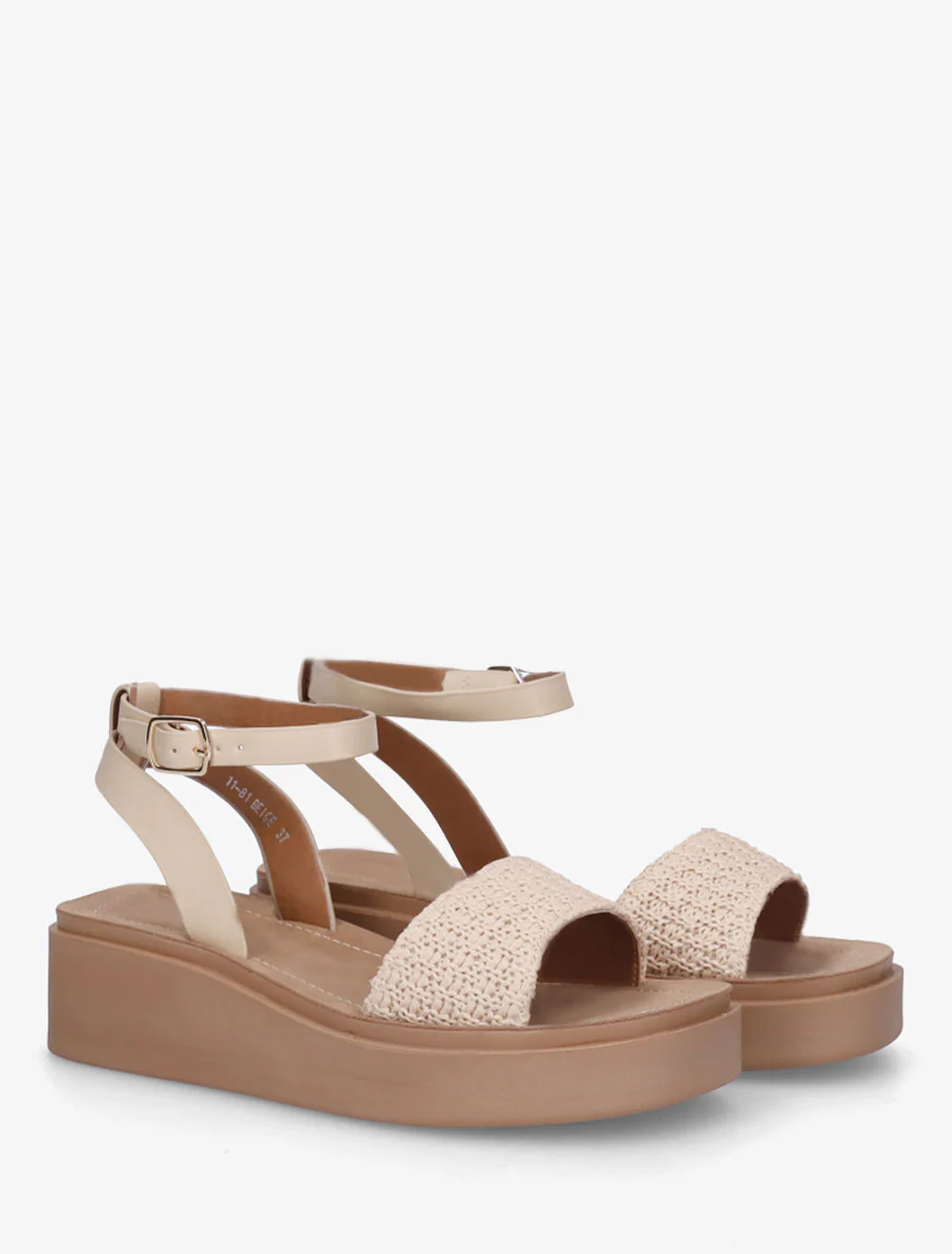 Halfhoge sleehaksandalen van gevlochten raffia - Beige - Image 4