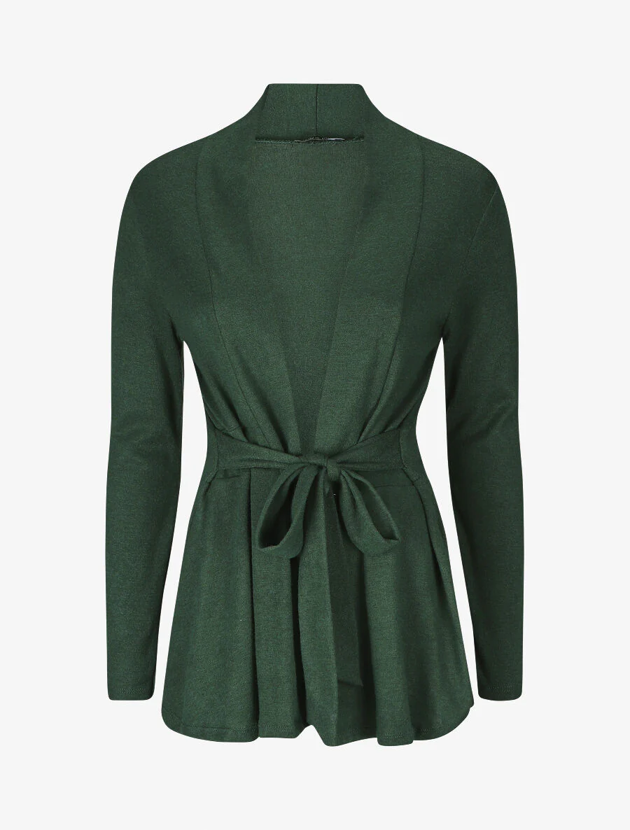 Halflang effen vest met riem - groen