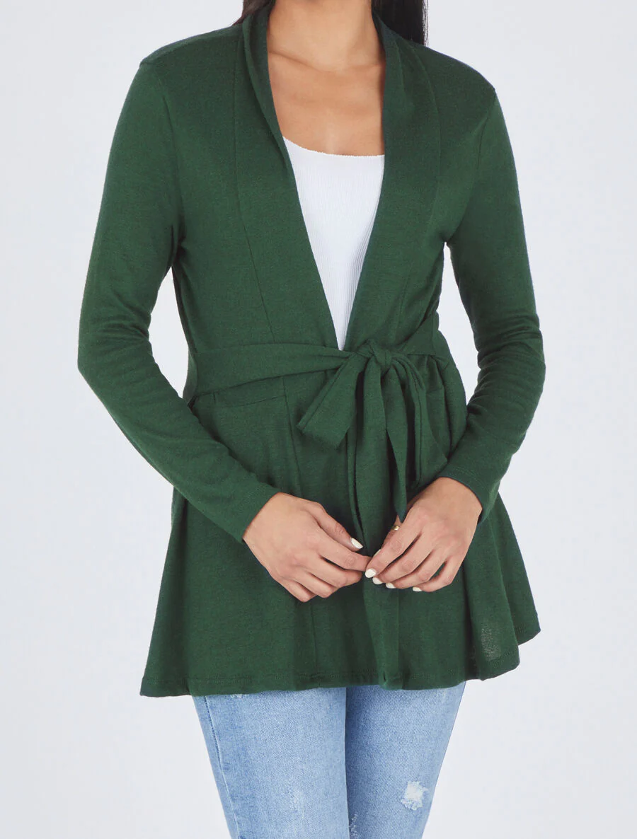 Halflang effen vest met riem - groen - Image 4