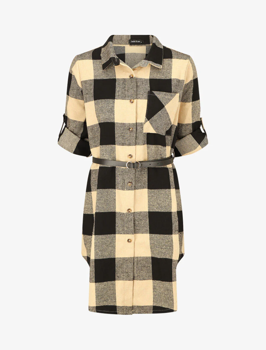 Halflang geruit overshirt - Beige
