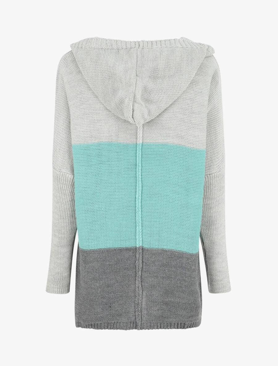 Halflang gestreept vest met capuchon - Lichtblauw/grijs - Image 2