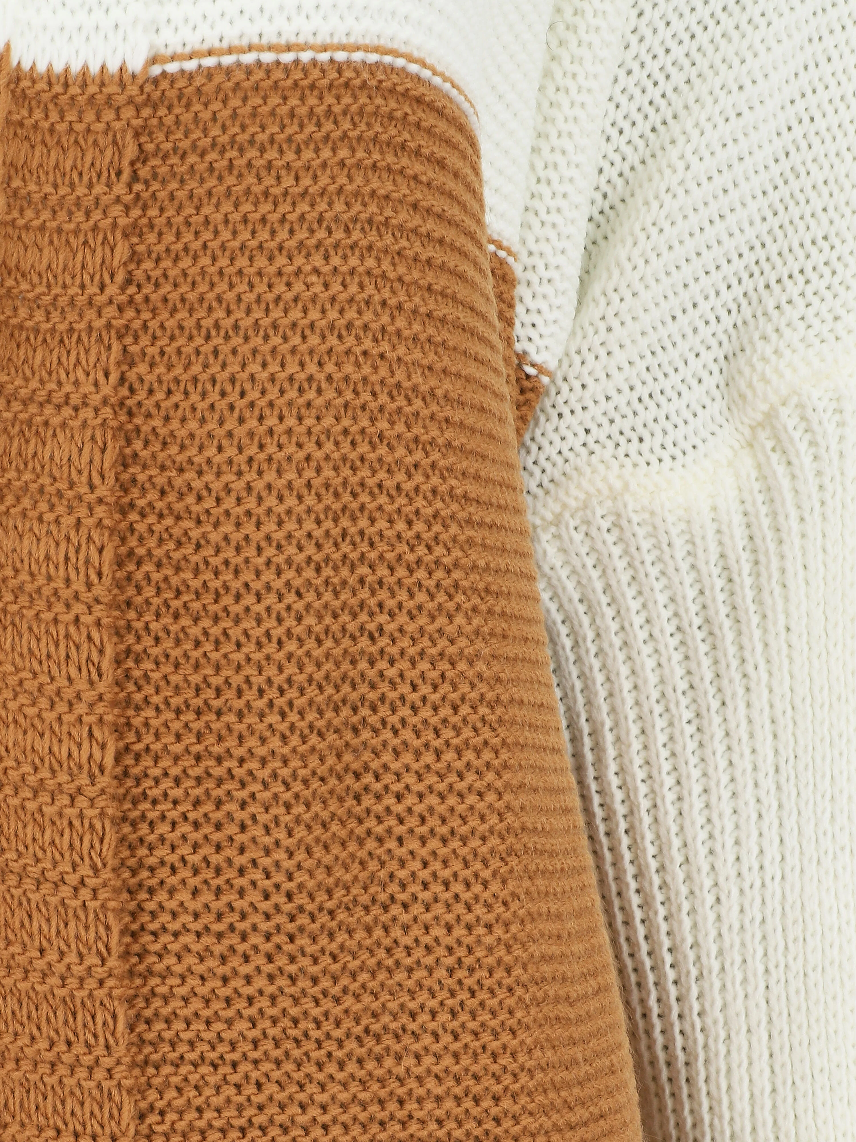 Halflang gestreept vest met capuchon - Camel/grijs - Image 3