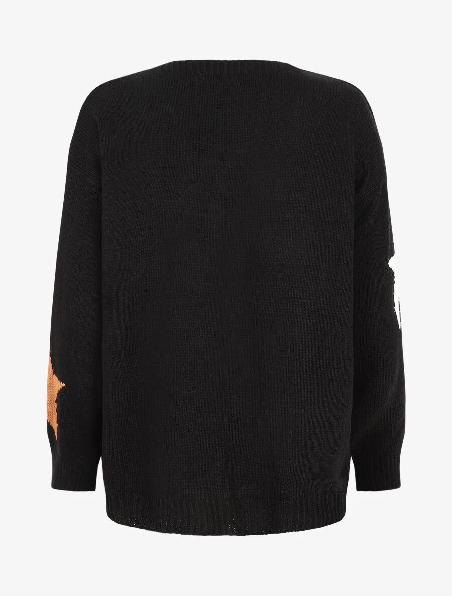 Halflang open vest met sterrenprint - zwart - Image 2
