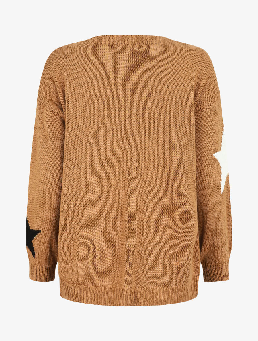 Halflang open vest met sterrenprint - Kameel - Image 2