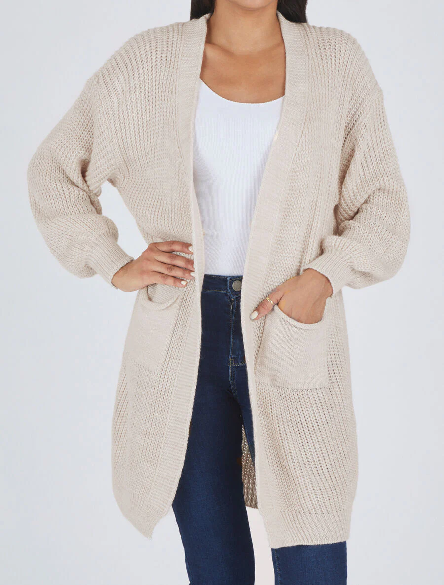 Halflang vest met ballonmouwen - Beige - Image 4