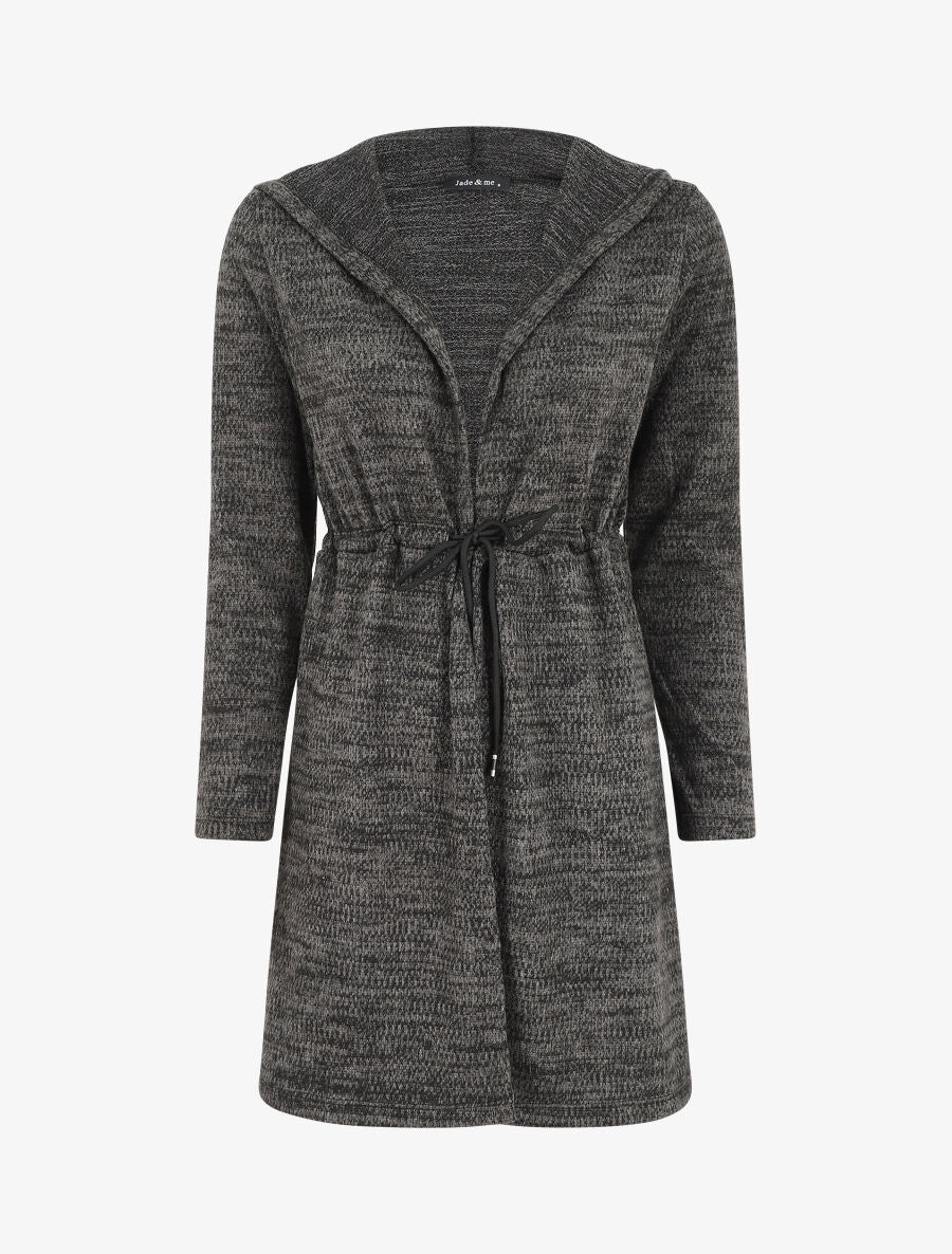 Halflang vest met capuchon en bandjes - Zwart