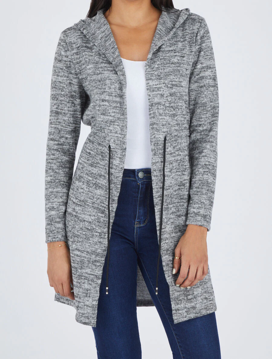 Halflang vest met capuchon en bandjes - Grijs - Image 4