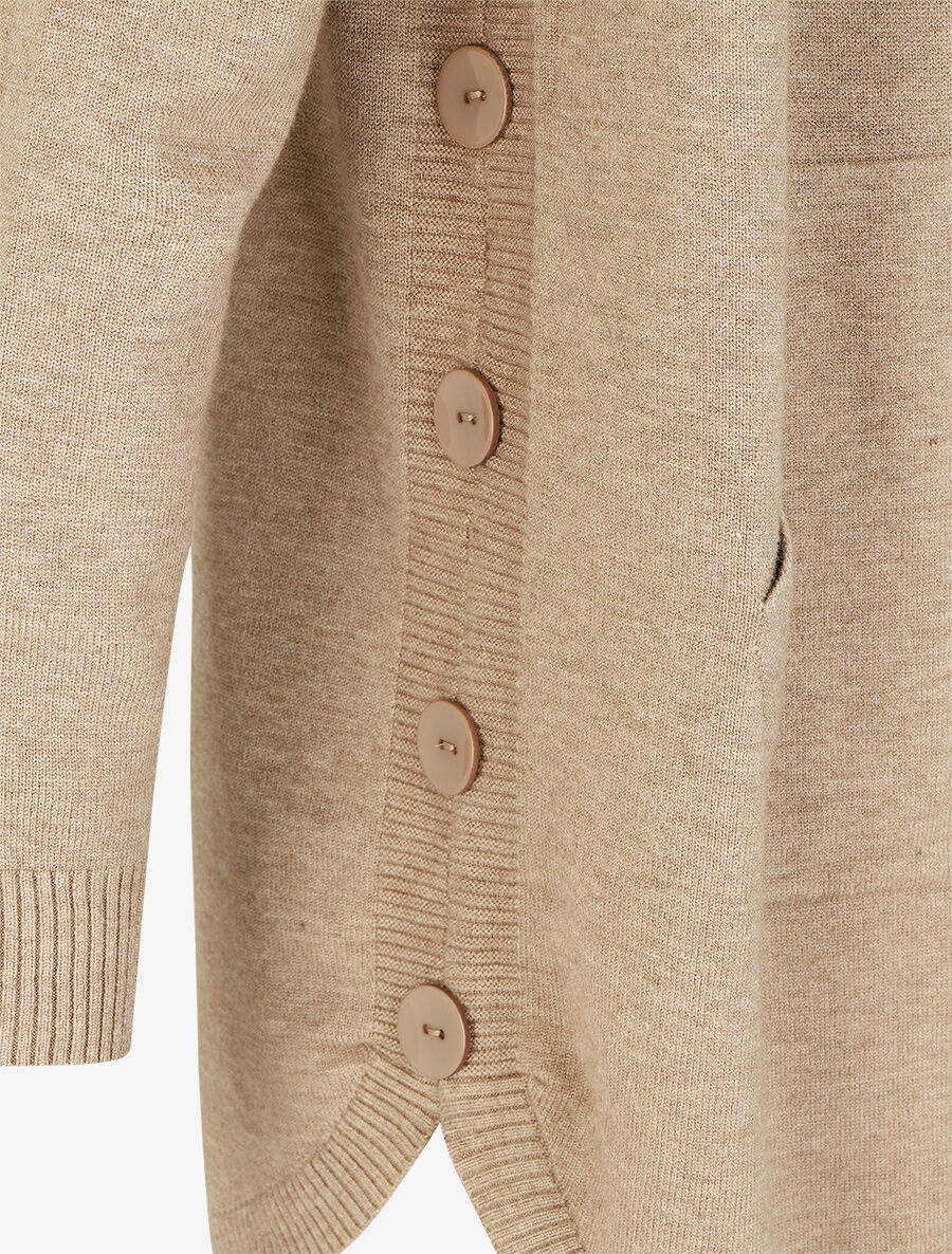 Halflang vest met capuchon en sierknopen - Beige - Image 3