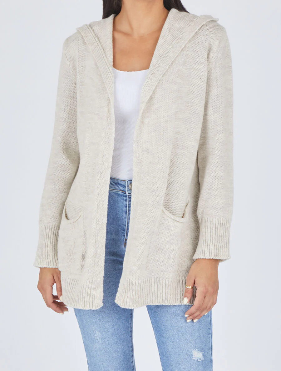 Halflang vest met capuchon - Beige - Image 4