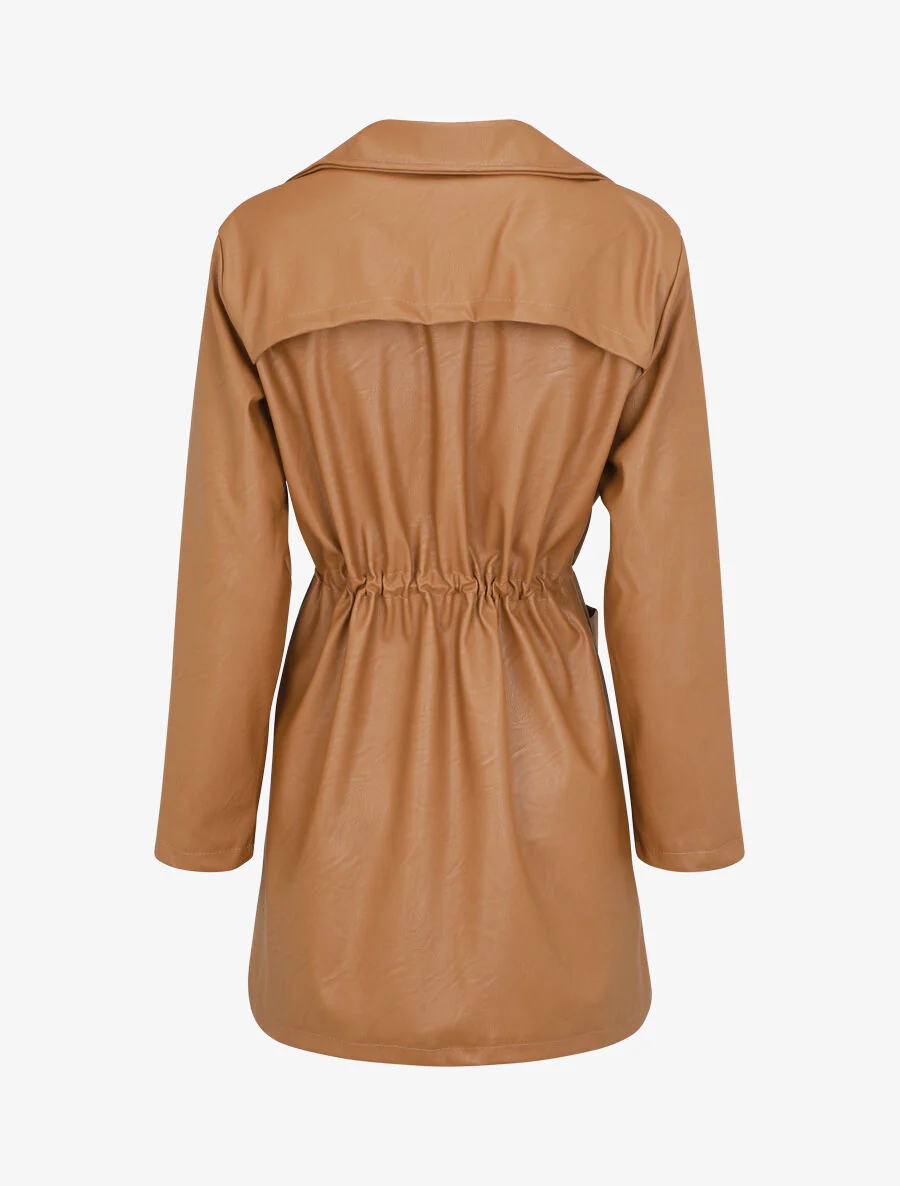 Halflange blazer van kunstleer - Kameel - Image 2