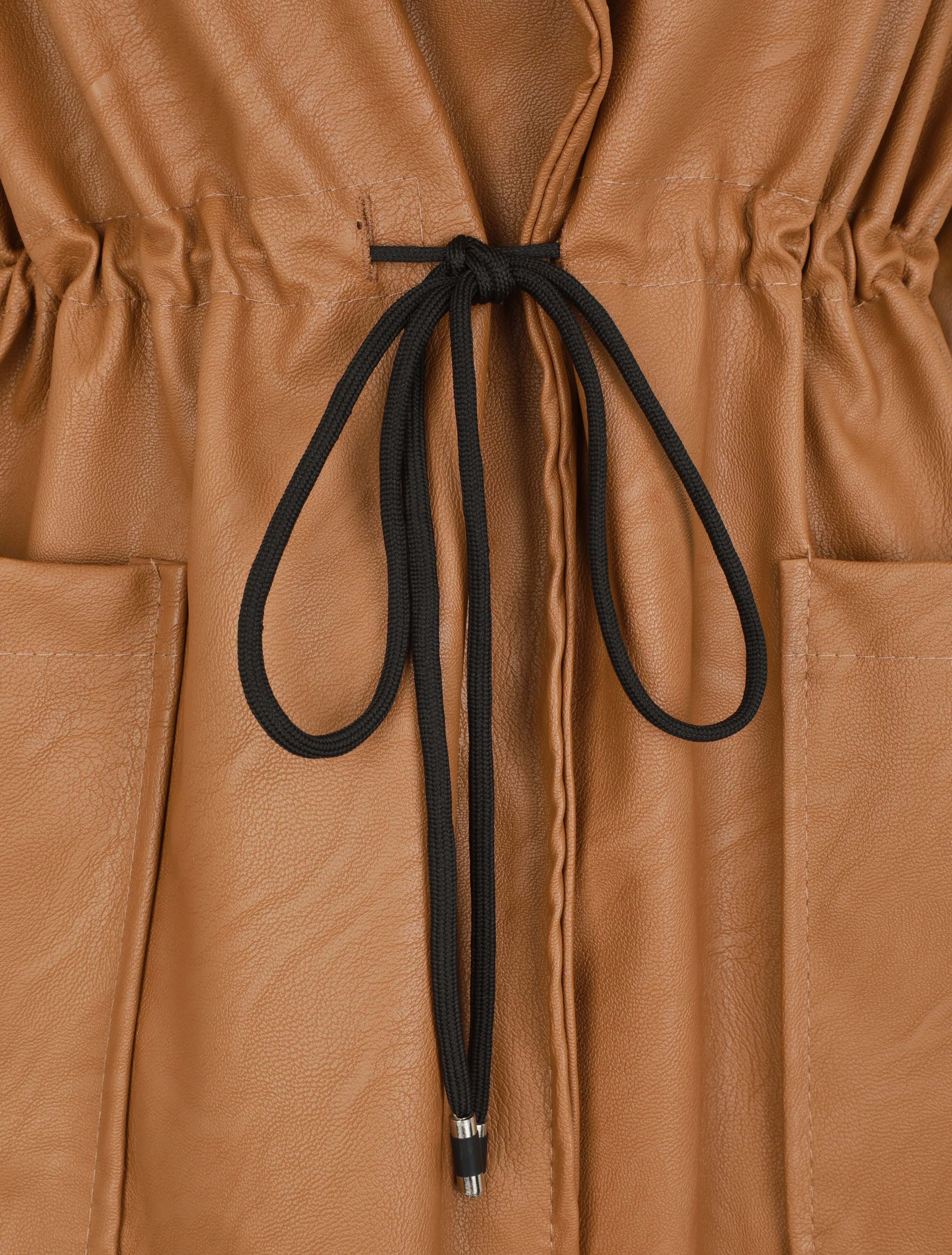 Halflange blazer van kunstleer - Kameel - Image 3