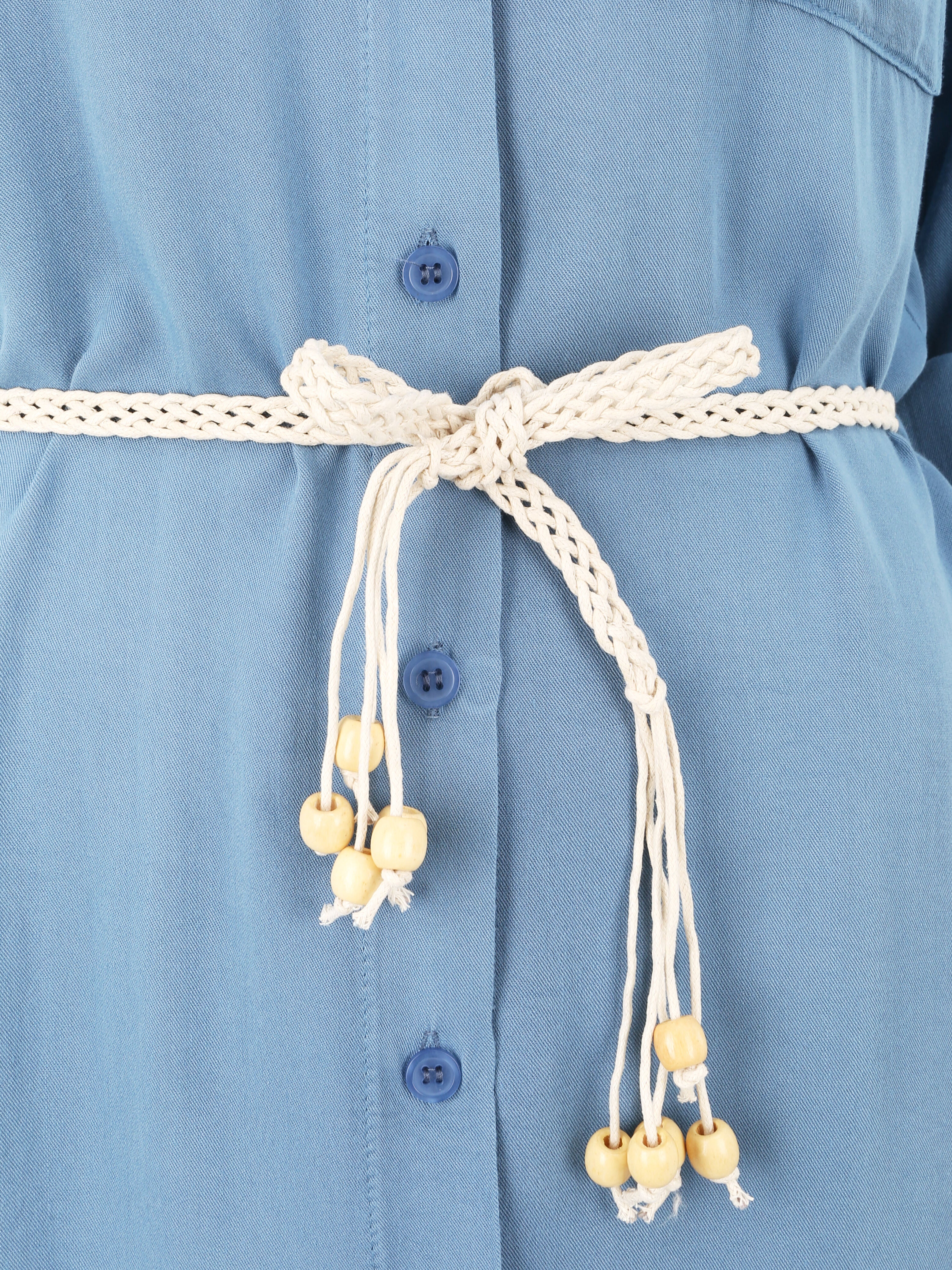 Halflange effen shirtjurk met kant aan de achterkant - Blauw - Image 3